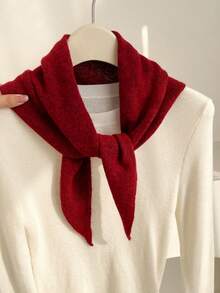 1pc Women's Pure Wool Knitted Triangle Scarf, Solid Color Multi-Wear Warm Neck Warmer Shawl, Minimalist Autumn/Winter Layering Accessory - Multicolor - View 24