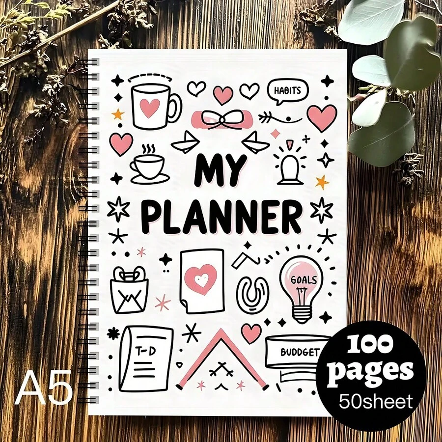 1pc 7-Day Undated Daily & Weekly Planner Notebook, With Spiral Binding, Hour Tracker, To-Do List, Meal & Hydration Tracker, Gratitude & Fitness Log, Efficient Time Management - A5 - View 1