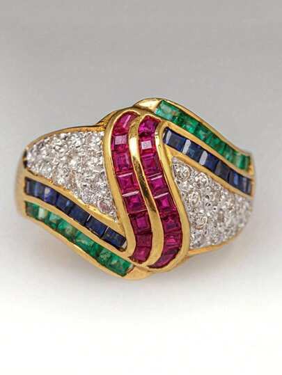 1pc Bling Hip-Hop Cubic Zirconia Ring, Gold Color Cocktail Ring For Women, Birthday Party Jewelry Gift, Luxury Glittering Women's Ring With Colorful Synthetic Zirconia, Jewelry Accessory For Women's Festivals And Banquets, Wedding Rings And Charming Jewelry