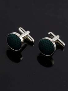 ZLQ&GOU 男士领带+领带夹+袖扣三件套，纯深绿色，带有精致格纹图案，适合婚礼、办公室、商务聚会、度假、父亲节等场合。 - 墨綠色 - 查看 5