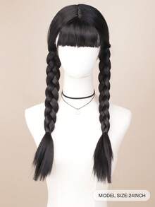 Synthetic Wig, Black Double Ponytail Wig, Full Head Coverage Wig, Unisex Halloween Costume Wig - Natural Black - View 3