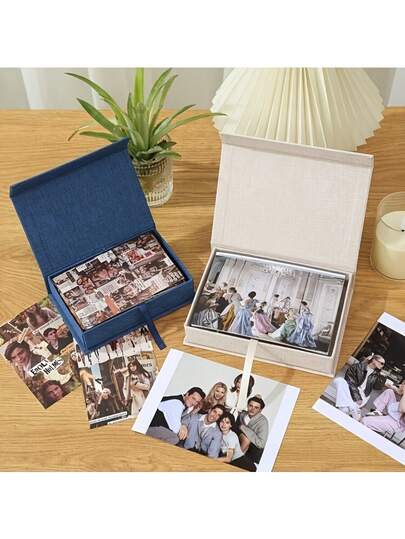 1pc Large Capacity, Minimalist Design Photo Frame, Artistic Linen Photo Album Storage Box, Convenient For Preserving Precious Memories, Multiple Styles Available