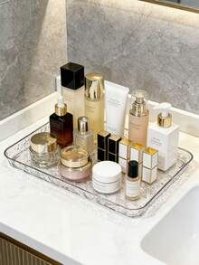 1pc Thick Acrylic Transparent Tray, Modern Wavy Pattern, Rectangular Desktop Organizer/Display Stand, Suitable For: Cosmetics, Tableware, Miscellaneous Items, Office Supplies, Snacks, Candy Box, Weddings, Parties, Gatherings, Daily Use - Clear - View 4