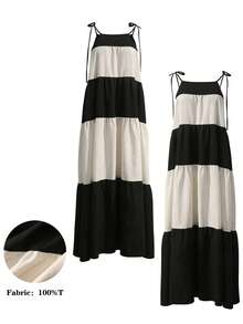 2026春夏新款时尚优雅休闲通勤日常约会假日茶会撞色露背连衣裙，适合情人节约会、Y2K风格、黑白连衣裙、度假连衣裙、优雅派对连衣裙、沙滩连衣裙、情人节连衣裙、女士夏季连衣裙、生日连衣裙、夏季度假套装、春季度假套装、女士情人节套装、女士沙滩套装、2026狂欢节女士造型、女士休闲连衣裙、黑色连衣裙、长裙、度假连衣裙 - 黑與白 - 查看 9