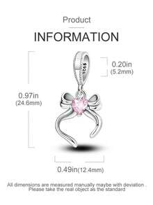 1pc Silver-Plated Pink Bowknot & Heart Cubic Zirconia Pendant Bead, Suitable For DIY Women Bracelet, Cubic Zirconia Pendant, Valentine's Day Gift - Pendants - View 6