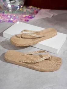 Sandal Jepit Datar Wanita, Sandal Pantai Serbaguna dan Nyaman untuk Musim Panas, Cocok untuk Pantai dan Resor - Khaki - View 6