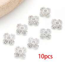 10/30个珠帽 18K镀银精美镂空花朵珠帽 黄铜花朵端帽 散珠 适用于手链项链 DIY珠宝制作工艺品材料 - 銀色 - 查看 7