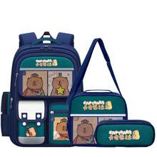 3pcs Fashion Capybara Themed Backpacks With Adjustable Shoulder Straps - Durable Nylon Material, Zipper Closure, Polyester Lining, Printed Design - Perfect Gift For Capybara Lovers, Travel Backpack, Shoulder Bag, Storage Bag, Handbag Gift, Back To School Essential - Rectangle - View 16