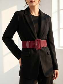 1 chiếc thắt lưng nữ màu đỏ táo tàu, đính gương, thích hợp để đeo hàng ngày. - Màu Đỏ Sâu - Xem 3