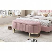 Storage Cover And Footrest 120 X 40 Cm, Padded Footrest With Storage Space, Bench, Pink Velvet Fabric - 粉色 - 查看 3