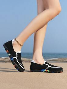 女士休闲户外鞋，透气鞋，速干防滑鞋，沙滩鞋，游泳鞋，水鞋 - 黑與白 - 查看 6