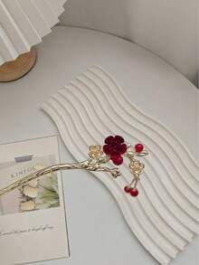 1pc New Chinese Style Tassel Flower Hair Clip, Elegant Bun Hairpin For Hanfu And Cheongsam, Headpiece, Hair Styling Pins - Multicolor - View 4