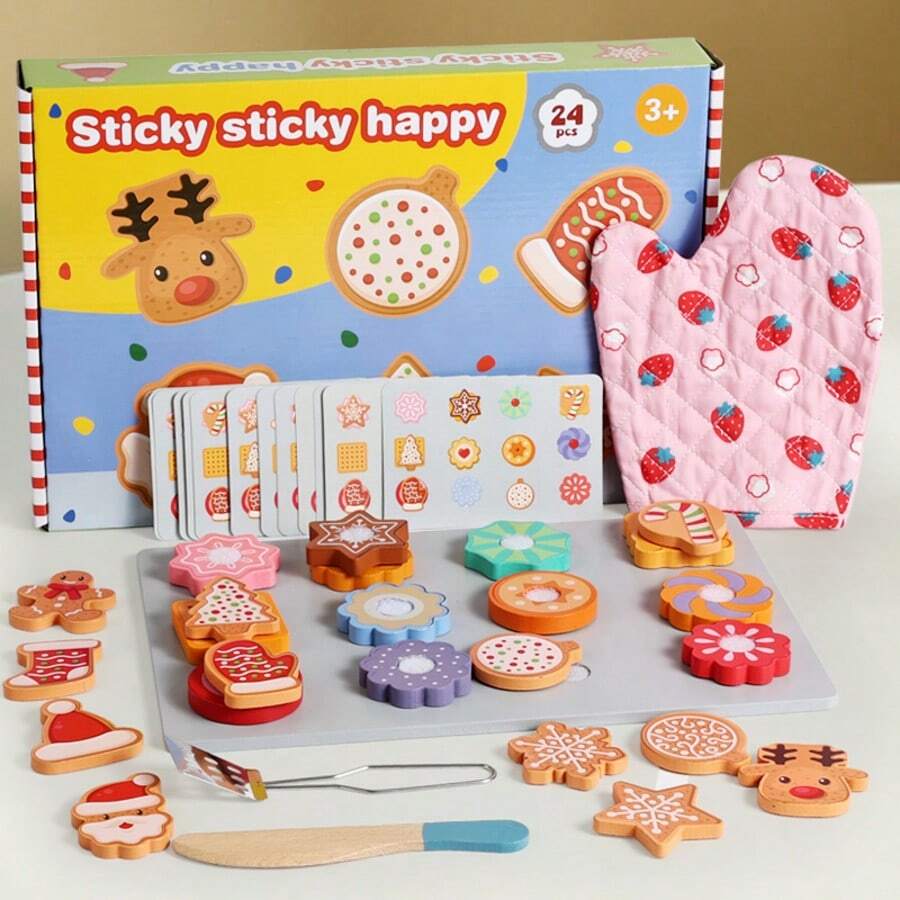 儿童过家家玩具烘焙拼图粘粘音乐过家家饼干创意玩具仿真饼干粘粘音乐木制早教模拟圣诞烘焙饼干粘粘音乐儿童厨房过家家角色扮演拼图玩具互动分享课木制玩具烘焙饼干切切音乐套装男孩女孩过家家厨房食物认知拼图玩具