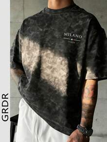 GRDR Men's Retro Minimalist Italian Style Simple Print Washed Short Sleeve T-Shirt, Suitable For Summer Wear, Comfortable & Breathable, Leading Fashion - Black - View 2