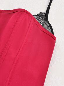 Yuwenier 性感复古酒红色蕾丝拼接吊带露脐短款上衣，金属环系带露背背心，适合生日派对、情人节、音乐节、春夏穿着 - 酒紅色 - 查看 7