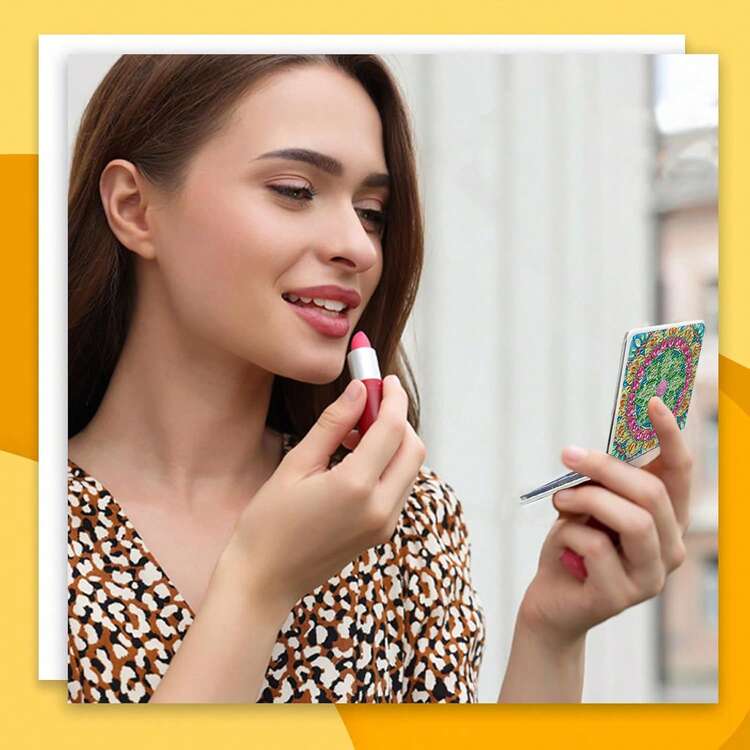 1pc Diamond Painting Craft Kit Mini Mirror, Mandala Pattern PU Leather Material Makeup Mirror - Portable & Compact, Suitable For Quick Touch-Ups During Commute, Shopping, Travel Or Grooming - View 17
