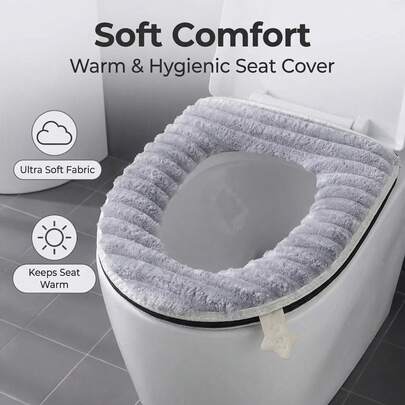 Toilet Seat Cover, Soft And Thick Bathroom Fabric, Washable And Comfortable, Reusable With Zipper Padded Warm Cushion