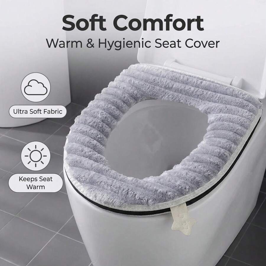 Toilet Seat Cover, Warm Toilet Cushion Suitable For All Seasons, Soft And Thick Bathroom Fabric, Washable And Comfortable, Reusable With Zipper Design