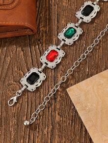 1件女士复古波西米亚风雕花绿松石腰链，栩栩如生的花卉设计，适合搭配各种服饰，适合日常佩戴和度假时作为女士连衣裙的腰带。 - 彩色 - 查看 4