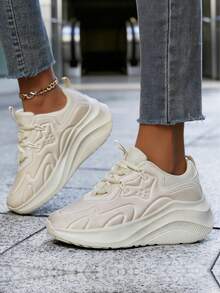 Elevated Beige Platform Sneakers – Add Height & Style Without Heels - 米色 - 查看 6