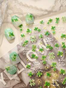 1 幸运草美甲贴纸 甜美三叶草 3D 自粘美甲贴纸 春季花朵美甲贴纸 - 彩色 - 查看 3