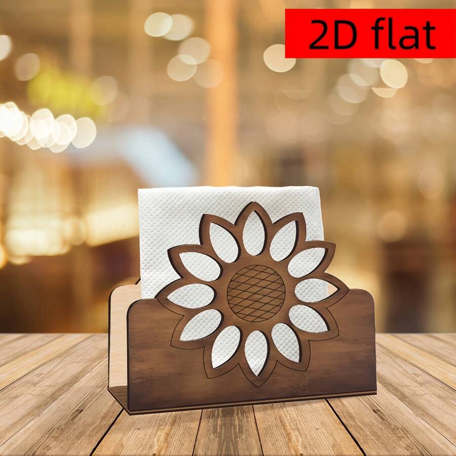 Handmade Wooden Napkin Holder With Sunflower Pattern - Bohemian Style Tabletop Napkin Dispenser For Dining Room, Kitchen Or Living Room, Kitchen Decor, Napkin Holder, Kitchen Accessories, Rustic Style - A - View 1