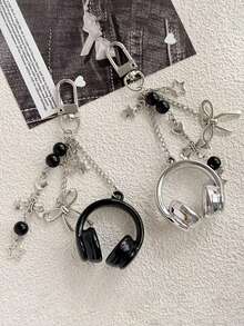 1 pièce/2 pièces Porte-clés d'écouteurs 3D mignons avec bracelet d'écouteurs style élégant Y2K, pendentif perlé étoile et nœud, convient comme accessoire doux, charm de téléphone/sac, bijoux de couple thème musical, pendentif de tour de cou, décoration de sac à dos, excellent cadeau pour amis/petite amie/famille - Multicolore - Voir 3