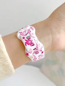 1条海洋元素鲨鱼图案硅胶表带，兼容 38mm 40mm 41mm 42mm 44mm 45mm 49mm（S10 42mm）（S10 46mm），时尚柔软硅胶运动表带，适用于 Ultra 2 S10 SE 9 8 7 SE 6 5 4 3 2 1系列，适合日常佩戴和度假。 - 彩色 - 查看 5