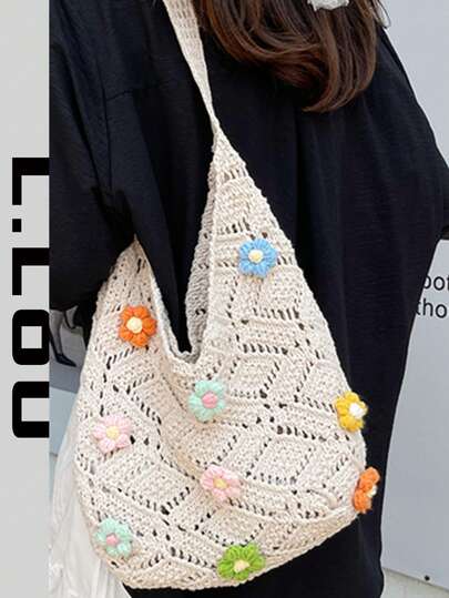 2026 New Arrival Sweet Hollow Flower Tote Bag, Women's Summer Casual Shoulder Bag For Beach & Vacation