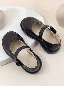 1 par de zapatos tipo Mary Jane ajustables con hebilla para niñas, clásicos zapatos planos con punta redonda para niños, adecuados para la escuela y el uso diario - Marrón - Ver 4
