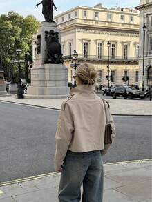 Women's Fashionable Casual Double-Breasted Long-Sleeve Jacket, Spring - Khaki - View 6