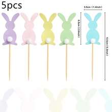 15pcs/10pcs/5pcs Cute Cartoon Easter Rabbit Cupcake Topper For Easter Birthday Party DIY Cupcake Dessert Baking Decoration - Multicolor - View 8