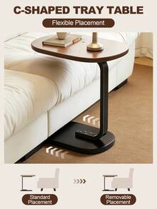 Adjustable Side Table, C Shaped End Table, Bedside Table With Small Spaces, Sofa Table With Metal Frame, Small Side Table For Couch, C Shaped Tray Table Side Table For Living Room Bedroom Corners And Office Dorm Room Decor Modern Style, Walnut Brown Color - Walnut Brown - View 5