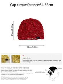 1pc Black Label With Sequin Lettering, Handmade Crochet Hollow-Out Sequin Beanie Hat, Fashionable Retro Versatile Lightweight Breathable Knit Cap For Women, Spring/Summer - Multicolor - View 3