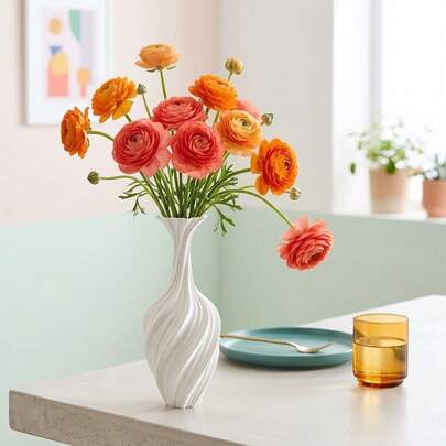 Modern Spiral Twist White Decorative Vase, Silk-Like Textured Finish, Minimalist Sculptural Flower Vase For Fresh Flower Arrangements, Faux Florals & Dried Decor, Elegant Centerpiece For Living Room Shelf Table Home Decor