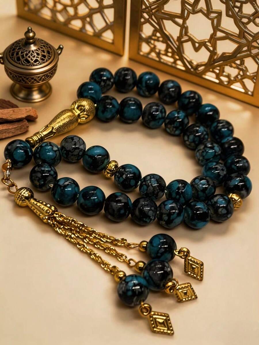 33 Beads Floral Muslim Tasbih, Golden Three Tassels, Islamic Prayer Beads, Handheld Bracelet - Golden Tripod - View 1