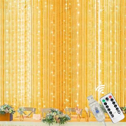 Đèn rèm LED chạy bằng USB, 600 đèn LED, 8 chế độ, đèn trang trí trong nhà lãng mạn, có điều khiển từ xa, không cần pin, trang trí đám cưới, trang trí tiệc sinh nhật.