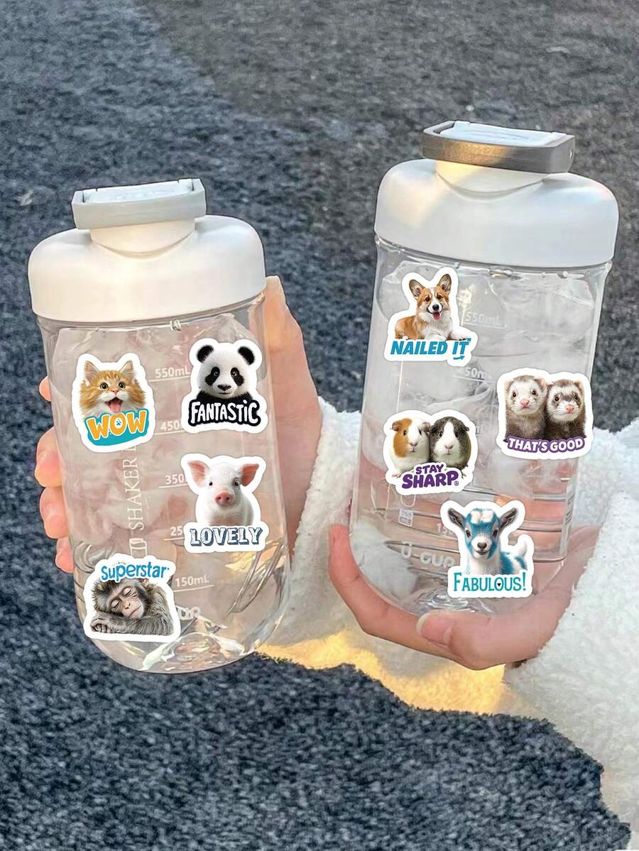54张励志动物贴纸套装，可爱猫咪和熊猫图案，配以激励语录，防水，适用于课堂奖励、DIY手工、学校用品、剪贴簿、文具、趣味贴纸，Kindle适用