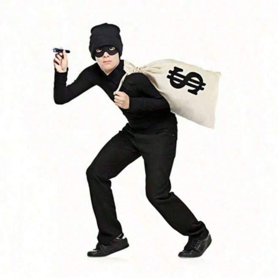 4pcs Christmas New Thief Costume Set, Includes Canvas Bag Backpack Gloves Blindfold Hat, Party Burglar Prisoner Cosplay, Imaginative Outdoor Outfit, Unisex Fashion Basic, All Seasons - Multicolor - View 1