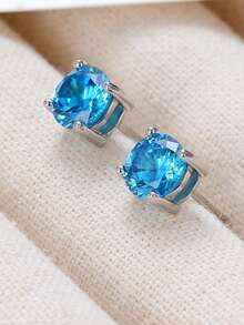 高品质蓝色水钻纯银耳环，适合日常、通勤和派对佩戴。 - 藍色 - 查看 6