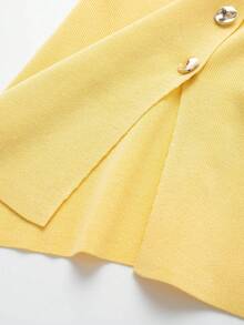 休闲百搭纯色前开襟针织背心 - 黃色 - 查看 4
