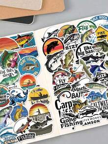 50pcs Lua FIshing Stickers Tackle Box, Luggage, Laptop, Guitar, Skateboard, Bicycle, DIY Decor, PET Stickers,School Supplies,Back To School - 多色 - 查看 3