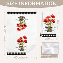 MEMNUN 2条水彩复古黄红梅森罐花卉图案“家，甜蜜的家”印花厨房毛巾，尺寸为15.75*23.62英寸（40*60厘米），柔软超细纤维材质，是厨房和餐厅装饰的理想之选，四季皆宜 - 彩色 - 查看 4