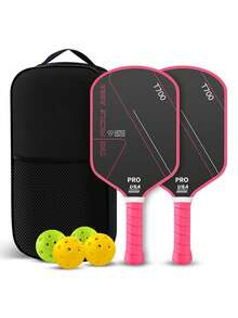 T700碳纤维纹理哑光匹克球拍16mm套装，包含拍套和4个球 - 彩色 - 查看 10