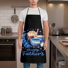 1pc Father's Day Apron With "Happy Father's Day" Text And Blue Hat & Tie Pattern Design, Suitable Gift For Dad Men Cooking, Baking, Grilling - A - View 15