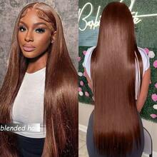 13x4 Real HD Lace Front Wig Human Blended Hair Ultra-Fitted Design Pre Plucked Natural Hairline Bleached Knots 180% Density Straight 0.10mm Ultra-Thin HD Lace Frontal Wig 8-36Inch Brown - Brown - View 4