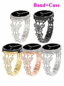 2Pcs/Set Bling Band With Case Compatible With Samsung Galaxy Watch 8 40mm 44mm, Women Diamond Butterfly Metal Bracelet Rhinestone Strap With Protector Case - Butterfly - View 9