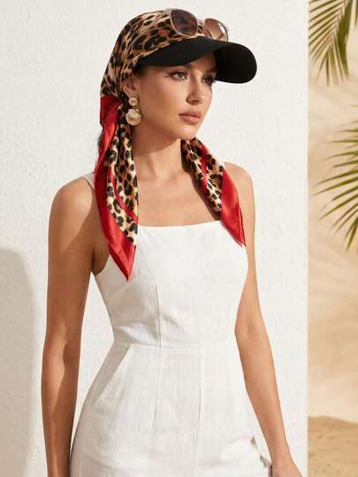 1顶豹纹印花头带帽，透气遮阳帽，适合户外、海滩、旅行