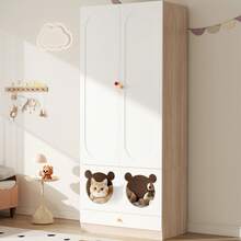 Combined Wardrobe, 2 Pieces, With Clothes Hanger, With Cat Bed, Painted Panel + Particle Board, Ceramic Handle, White + Natural Wood, 160*50*200 Cm - White - View 6