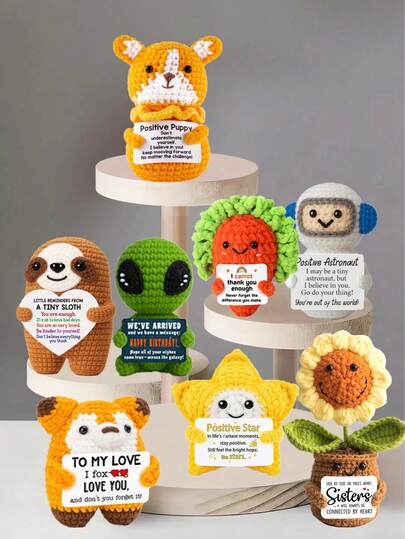 1件手工钩织桌面摆件，可爱科幻手工动植物摆件，送给闺蜜、生日、女友、妈妈、奶奶、同事、家人的精美礼物，营造积极氛围，适合派对、母亲节、父亲节、感恩节，毛绒玩具，房间装饰，小礼物，纪念品